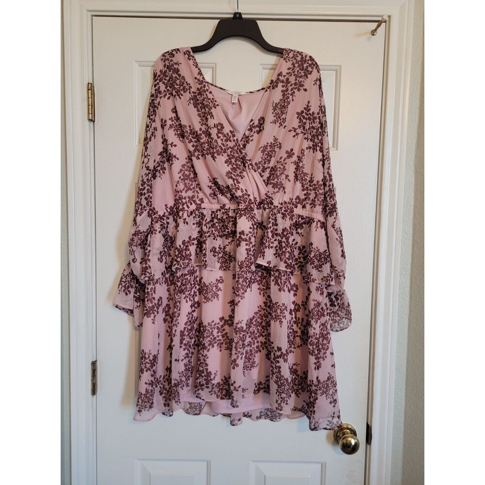 LC Lauren Conrad Floral Chiffon Dress Women’s Plus 2X Pink Bell Sleeve Boho